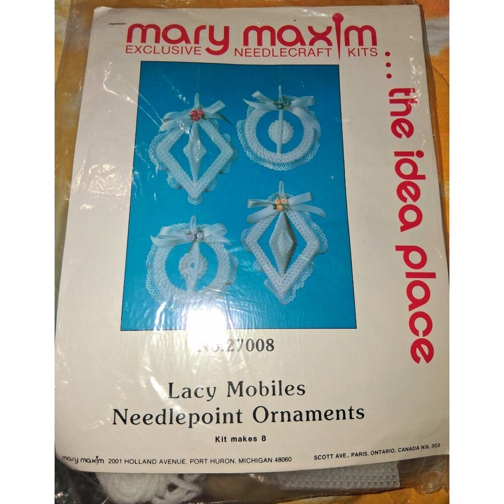 Mary Maxim Lacy Mobiles Needlepoint Ornament Kit No.27008 Kit Makes 8